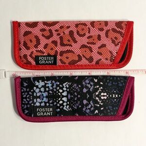 Foster Grant NWOT Set of 2 Soft Eye Glasses Cases Red Leopard Purple Abstract
